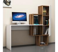 Turku - Bureau Fonctionnel 6 Rangements - Bois Et Blanc Blanc