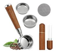 Turmegtt Porte-filtre sans fond à 3 oreilles, 51 mm, compatible avec Delonghi EC680/EC685, 100 % acier inoxydable avec 2 paniers filtrants (simple + double), outil WDT, écran rondelle, base en métal
