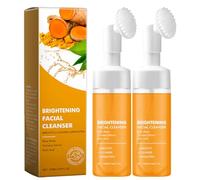Turmeric Foaming Face Wash,Turmeric Facial Cleanser with Brush,turmeric Glowing Exfoliating Face Wash for All Skin Types,Oil Control Foaming Cleanser All Skin,Gentle cleanser for Men and Women (2PCS)