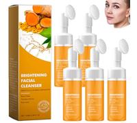 Turmeric Foaming Face Wash,Turmeric Facial Cleanser with Brush,turmeric Glowing Exfoliating Face Wash for All Skin Types,Oil Control Foaming Cleanser All Skin,Gentle cleanser for Men and Women (5PCS)