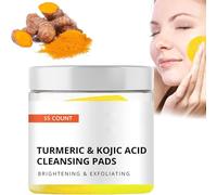 Turmeric Kojic Acid Cleansing Pads, 55PCS Turmeric Kojic Acid Pads, Turmeric and Kojic Acid Cleansing Facial Pads, Turmeric Exfoliating Pads, Turmeric Kojic Pads with Chamomile, Lemon (One Size)