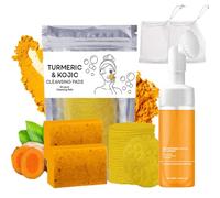 Turmeric Lot de 4 kits de lavage et de soin pour le visage Tuemeric, tampons exfoliants et combo de savon, nettoyant pour le visage et le corps, nettoyage en profondeur