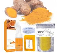 Turmeric Wash and Care 3 Piece Set, Savon à l'acide kojique et au curcuma, Face Wash with Brush and Exfoliating Pads, Facial Cleansing Skincare Set