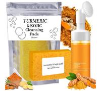 Turmeric Wash and Care 3 Piece Set, Turmeric Facial Cleanser & Turmeric Soap Bar & Turmeric Face Scrub Pads