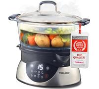 Turmix Steamer CX 220 - Cuiseur vapeur 5,2 L avec récipients en verre et écran numérique, commande tactile, fonction de maintien au chaud, démarrage différé, programme yaourt