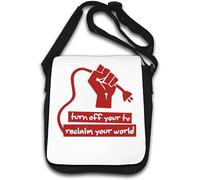 Turn Off Your TV Reclaim Your World Revolution Fist Sac à bandoulière Blanc