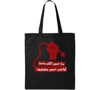 Turn Off Your TV Reclaim Your World Revolution Fist Sac fourre-tout en coton écologique naturel Noir, Noir , Taille unique