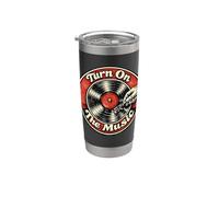 « Turn on the music » Retro Vintage Vinyl Record Collector Fun Gobelet isotherme en acier inoxydable double paroi