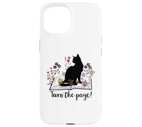 Turn The Page Books & Cats Black Cat Women Floral Book Lover Coque pour iPhone 15