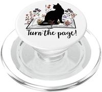Turn The Page Books & Cats Black Cat Women Floral Book Lover PopSockets PopGrip pour MagSafe