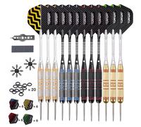 Turnart Fléchette Fléchettes Pointe Acier 12 pcs 24g Fléchettes Professionnelles 24 Ailes 12 Fléchettes avec 20 Anneaux en Caoutchouc Outil à Anneaux en Laiton Fléchettes (Doré)