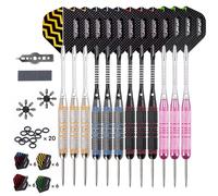 Turnart Fléchette Fléchettes Pointe Acier 12 pcs 24g Fléchettes Professionnelles 24 Ailes 12 Fléchettes avec 20 Anneaux en Caoutchouc Outil à Anneaux en Laiton Fléchettes (Rose)