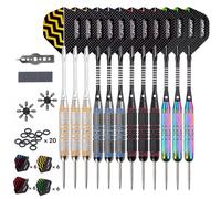 Turnart Fléchette Fléchettes Pointe Acier 12 pcs 24g Fléchettes Professionnelles 24 Ailes 12 Fléchettes avec 20 Anneaux en Caoutchouc Outil à Anneaux en Laiton Fléchettes (Coloré)