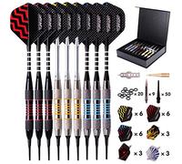 Turnart Flechette Pointe Plastique Fléchettes 9 pcs 18 Grammes avec 50 Pointe Flechette Plastique 20 Anneaux en Caoutchouc 27 Vol Flechettes pour Cible Electronique (Tungstène)