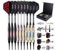 Turnart Flechette Pointe Plastique Fléchettes 9 pcs 18 Grammes avec 50 Pointe Flechette Plastique 20 Anneaux en Caoutchouc 27 Vol Flechettes pour Cible Electronique (doré)