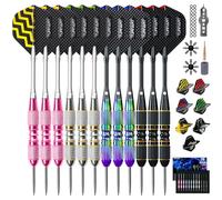 Turnart Fléchettes 12 PCS Flechettes Pointes Acier Professionnelles pour Cible 22/24 G Flechette Pointe Acier Contient 21 PCS Ailettes Et Autres Accessoires pour Flèches De Fléchette