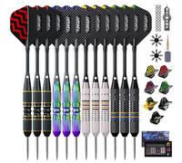 Turnart Fléchettes 12 PCS Flechettes Pointes Acier Professionnelles pour Cible 22/24 G Flechette Pointe Acier Contient 21 PCS Ailettes Et Autres Accessoires pour Flèches De Fléchette