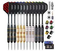 Turnart Fléchettes 12 PCS Flechettes Pointes Acier Professionnelles pour Cible 22/24 G Flechette Pointe Acier Contient 21 PCS Ailettes Et Autres Accessoires pour Flèches De Fléchette