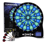 Turnart Jeu de Flechette électronique Lumineux, Cible Flechette,6 Flechette Pointe Plastique,50 Pointes Souples,48 Jeu Principals et 500 Jeux Variations Cibles Électroniques pour 8 Joueurs (Bleu)