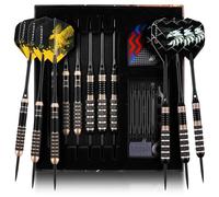 Turnart Jeu de fléchettes avec pointe en acier - 12 fléchettes professionnelles en métal - 24 g - 20 joints toriques - Tiges en aluminium - 24 ailettes supplémentaires (6 fléchettes en laiton avec