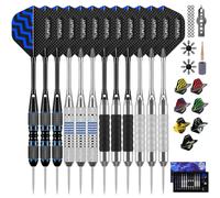 Turnart Jeu de fléchettes avec pointe en acier - Jeu de fléchettes professionnel en métal - 12 pièces - 24 g - 20 joints toriques - Tiges en aluminium - 24 ailettes supplémentaires