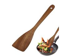 Turner de cuisine premium : spatule à frire en bois, outil de cuisine avec manche long, spatule plate anti-adhésive avec surface résistante à la chaleur | Parfait pour remuer, retourner, gratter