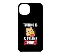Turning 16 and Feline Fine Jeu de Mots pour fête d'anniversaire sur Le thème des Chats Coque pour iPhone 13