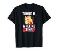 Turning 16 and Feline Fine Jeu de Mots pour fête d'anniversaire sur Le thème des Chats T-Shirt