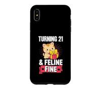Turning 21 and Feline Fine Jeu de Mots pour fête d'anniversaire sur Le thème des Chats Coque pour iPhone XS Max