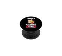 Turning 70 and Feline Fine Jeu de Mots pour fête d'anniversaire sur Le thème des Chats PopSockets PopGrip Adhésif