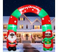 TURNMEON Décorations de Noël gonflables de Père Noël noir de 2,4 m - Arche elfe noire - Lumières LED intégrées - Décoration de Noël gonflable pour cour, jardin, pelouse, vacances à l'extérieur