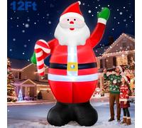 TURNMEON Père Noël gonflable super géant de 3,7 m - Décoration de Noël en plein air - Avec lumières LED intégrées - Pour cour, pelouse, jardin, décoration de Noël