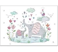 Turnowsky Jolie et nouvelle carte de naissance pour bébé avec de jolis éléphants, carte double face à déplier et écrire avec enveloppe, originale