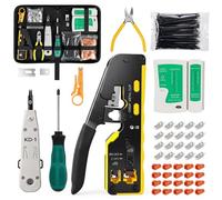 TURNRISE Kit d'outils réseau RJ45 avec 20 connecteurs RJ45 Cat7/Cat6a, testeur réseau, outil de raccordement LSA, pince à dénuder, 100 serre-câbles en nylon, outils de réparation professionnels RJ45