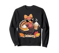 Turquie Tenant Une Tarte et Un café glacé Nœud Thanksgiving Femme Sweatshirt
