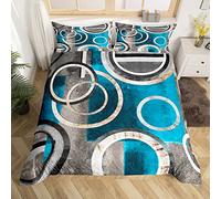 Turquoise Bleu Gris Noir Parure de Lit 200x200cm Géométrique Cercle Housse de Couette Retro Cercle Géométrie Sets de Housse de Couette Modern Blocks Bleu Et Gris Parure Housse de Couette Couette