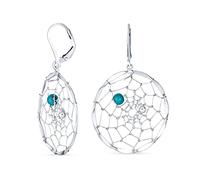 Turquoise Bleue Boucles D'Oreilles Attrape-Rêves Grande Ronde Pour Femmes Ados Argent Sterling