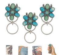 Turquoise Bloom Bag Clip Key Holder for Belts Pants Pocket Charm Women Cowgirl Cowboy Key, Keychain Clip for Handbag, Tote and Backpack (3pcs)