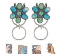 Turquoise Bloom Bag Clip Key Holder for Belts Pants Pocket Charm Women Cowgirl Cowboy Key, Keychain Clip for Handbag, Tote and Backpack (2pcs)