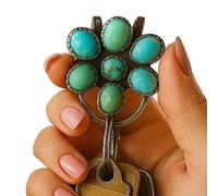 Turquoise Bloom Keynchain - 3.15x2.36in Natural Bohemian pour le style de la mode, charme léger avec design décoratif pour l'école, le bureau, les voyages, l'utilisation quotidienne, le bureau, la voi