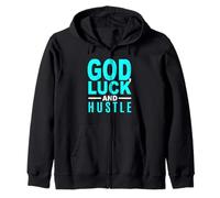 Turquoise Color God, Luck and Hustle Turquoise Graphic Sweat à Capuche