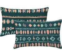 Turquoise Coussin Exterieur Impermeable Housse Coussin Géométrie 75 x 50 Lot de 2 Taie en Velours avec Fermeture Éclair Cachée pour Canape, Balcon, Terrasse, Chaise de Jardin, Fauteuil, Cadeau JK-84