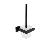 Turs Brosse de Toilette avec Titulaire Distributeur Contemporain Salle de Bains Verre Trempé SUS304 Acier Inoxydable, Noir, Q7MTS-BK