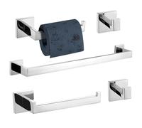 Turs - Lot de 4 Accessoires de Salle de Bain muraux en Acier Inoxydable brossé antirouille - Barre Porte-Serviettes, Anneau Porte-Serviettes, Support pour Papier Toilette et Crochet