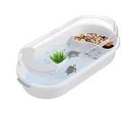 Turtle Aquarium, Clear Baby Turtle Tank, 13.78x7.87x5.91 inches, Multi Functional Reptile Habitat, Basking Platforms Swimming Area for Terrapins, Crayfish, and Hermit Crabs (White)