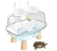 Turtle Aquarium - Clear/Blue, USB Powered Basking House, Turtle Tank Pet Reptile Habitat For Snake, 12x8x6 Inch, Acrylic Material, LED Light | Leopard, Hermit, Frog, Crab, Indoor, Outdoor, Living Room