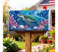 Turtle Couverture magnétique pour boîte aux lettres - Coquillage de corail vif - Bleu été - Pour décoration de jardin ou extérieur - 53,3 x 64,9 cm