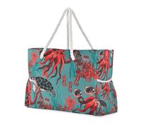 Turtle Hawaiian Fish Hippocampes Marine Life Grande capacité Sac de plage avec poches latérales Sac de transport Idéal pour les voyages, la piscine, la natation, la plage, les vacances