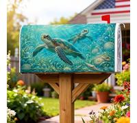 Turtle - Housses de boîte aux lettres magnétiques, coquillages naturels océaniques, corail, turquoise, décoration pour porche, 53,3 x 64,9 cm