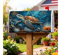 Turtle - Housses magnétiques de boîte aux lettres marines réalistes en algues de corail bleu d'été pour extérieur pour décoration de cour avant, 45,7 x 53,3 cm